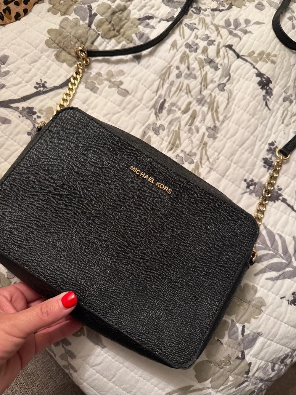 Michael Kors Black Crossbody with Gold Chain Accent